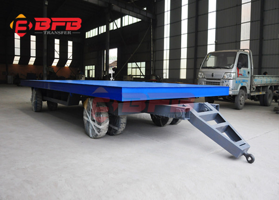 Forklift Towing Flatbed Steel Coil Trailers On Cement Floor